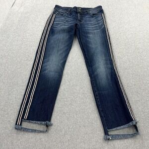 KUT From The Kloth Jeans Womens 0 Reese Ankle Straight Leg Striped Side Raw Hem